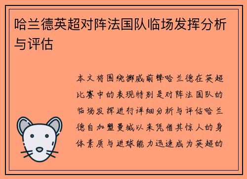 哈兰德英超对阵法国队临场发挥分析与评估